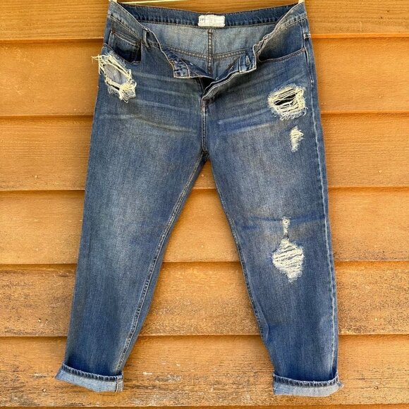Free People Denim - Free People Blue Denim Straight Cropped Boyfriend Style Jeans Size 30